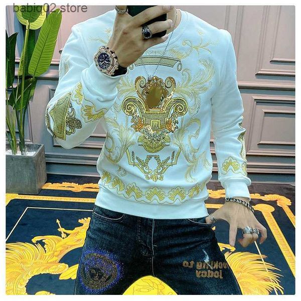 Herren Hoodies Sweatshirts Schwarz Gold Druck Sweatshirts Männer Frühling Persönlichkeit Barock Streetwear Trend Sweatshirt Männer Luxus Stickerei Sweat Homme Männer T230909