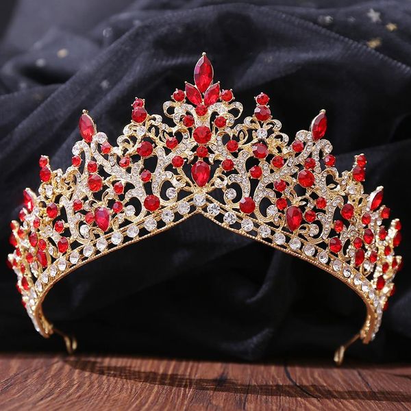 Cristais vermelhos headpieces acessórios de casamento coroas barrocas prata frisado tiaras de noiva strass peças de cabeça para quinceanera cro308w