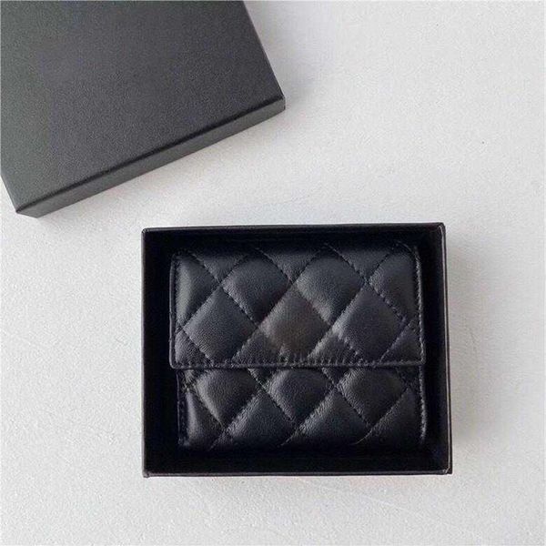 Schaffell Classic Rhombus Quilted Damen Herren Reisepass Visitenkartenhalter Erste Luxustasche Multifunktionale Trifold Wallet-11x10cm291f