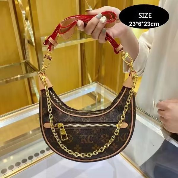 Tamanho 23x7x13cm Loop Hobo Bolsas Corrente de Ouro Mulheres Bolsas Luxo Designers Revestidos de Lona Zíper Crossbody Alça de Ombro Bolsa Crescent Bottom Bolsas Moon Bags