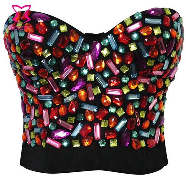 Sutiãs Burlesque Doce Cor Resina Gem Studded Push Up Bra Bustier Crop Top Soutien Gorge Punk Rock Club Party para Mulheres Bralette3010