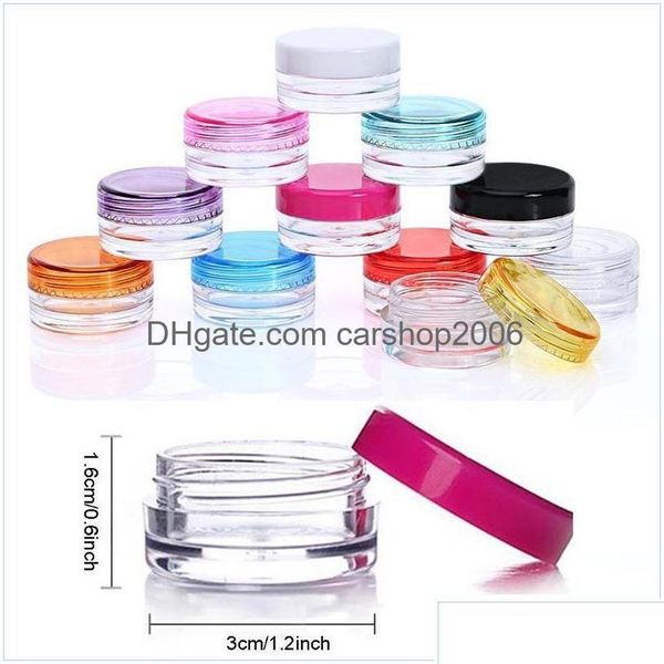 Scatole di immagazzinaggio Contenitori Contenitore di cera Scatola di plastica 3G / 5G Fondo tondo Crema Imballaggio cosmetico Piccole bottiglie campione Consegna a domicilio G Dhjmn