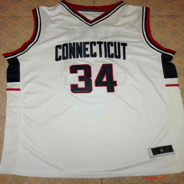 34 Ray Allen Connecticut Huskies 1996 Ritorno al passato Ricamo blu bianco cucito con qualsiasi nome e numero262h