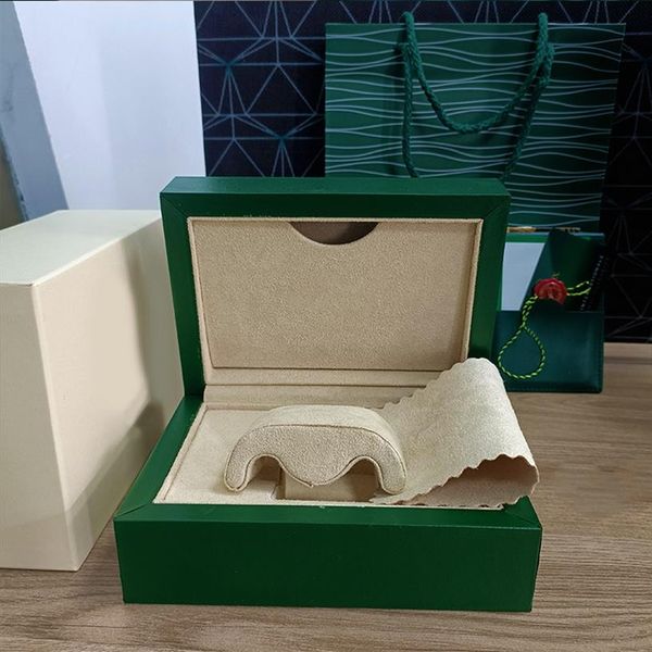 Scatola Rolex Cassette per orologi verdi di alta qualità Sacchetti di carta certificati Scatole originali per uomini in legno Orologi da uomo Borse regalo Accessori h2141