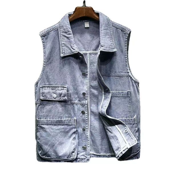 Chalecos para hombres 2023 Retro Denim Chaleco Hombres Sin mangas Chaqueta de carga Harajuku Estilo Herramientas Jean Cowboy Moda Wasitcoat Ropa para hombres XXL 230909