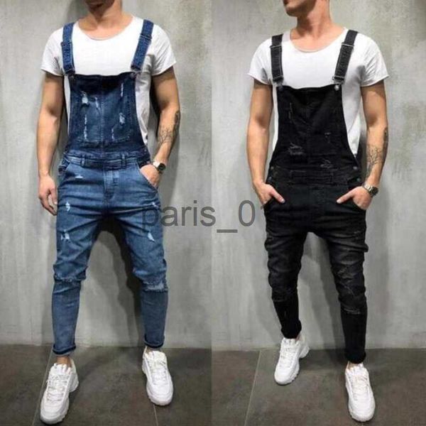 Erkekler Kot Moda Erkek Yırtık Kot Tulumlar Yüksek Sokak Sıkıntılı Denim Bib Tulumlar İnsan Askı Pantolonları Boyutu S-4XL X0909