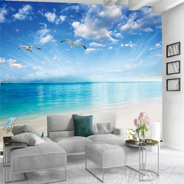 Papel de parede 3d moderno po 3d, mural bonito e romântico com vista para o mar, sala de estar, quarto, papel de parede hd259t