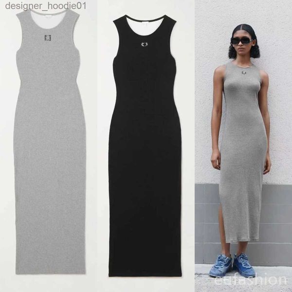 Basic casual jurken dames Anagram maxi-tankjurktop in geribbelde mix katoengebreide jersey met geborduurd L230909