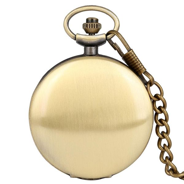 Relógio de bolso com capa lisa de bronze antigo, relógio de quartzo com display analógico para homens e mulheres, corrente com pingente fob, reloj de bolsillo222o