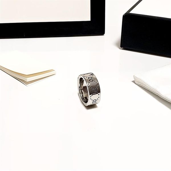 Anéis de prata de luxo para mulheres homens g anéis moda amor crânio carta anel de bronze não-desvanecimento anti-alergias dia dos namorados birt224d