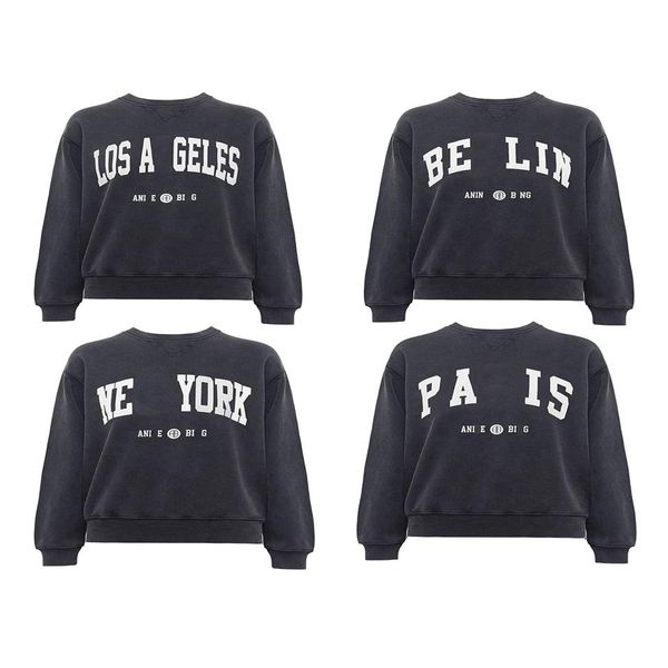 23SS AB Damenmode, klassisches Baumwoll-Sweatshirt ANINES New Letter Berlin Sweatshirt Print Washing Water Fried Snowflake Used Pullo229L