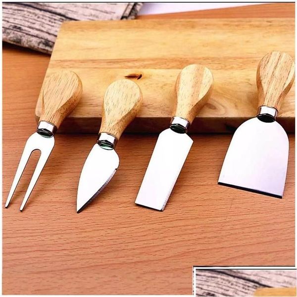 Ferramentas de queijo 4 Pçs / set Faca Conjunto de Aço Inoxidável Punho de Madeira Ferramenta de Cortador de Manteiga LZ0851 Drop Delivery Home Garden Kitchen Dining Bar Dhfe7