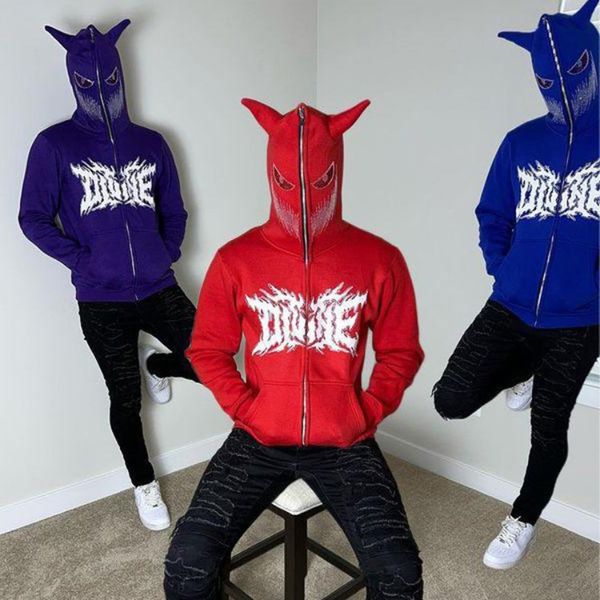 Hot Drill Zipper Hoodie Herren Damen Halloween OX Horn Kapuze Possen Streetwear Langarm Sweatshirts ysfe0843 Hip-Hop Mode lustige Jacke