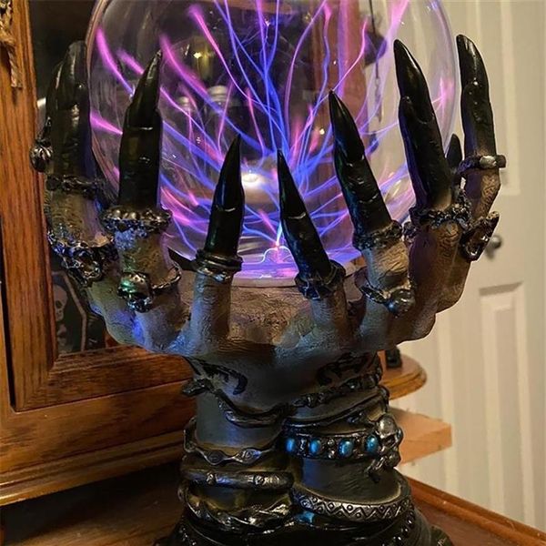 Creativo Incandescente Halloween Crystal Deluxe Magic Skull Finger Plasma Ball Spooky Home Decor 220614267J219z