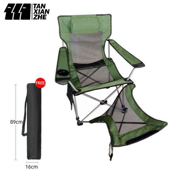 Tragbarer, verstellbarer Camping-Klappstuhl für den Außenbereich mit Getränkehalter und Fußstütze, ultraleichtes Einzelbett für die Mittagspause im Büro H264t