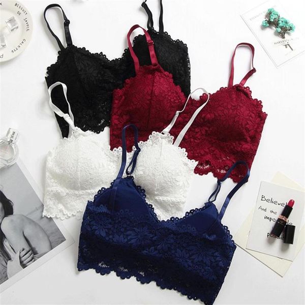 2019 Reggiseno ricamato Donna Vino Rosso Blu Bianco Nero Bralette di pizzo Plus Size Reggiseno push up Reggiseni sexy senza schienale senza spalline2772