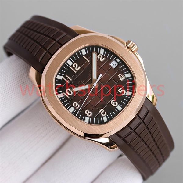 Gold Mens İzler Zarif Hareket Otomatik Hareket Pat 40mm Konforlu Kauçuk Kayış Su Geçirmez Otomatik Tarih Aydınlık Bilek Saatleri287H