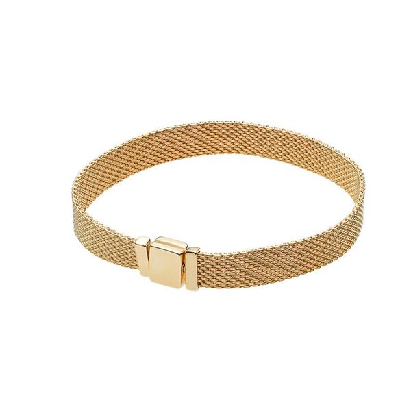 Amarelo banhado a ouro feminino masculino malha charme pulseira cinta estilo festa de casamento jóias para pandora real prata esterlina encantos bracele256x