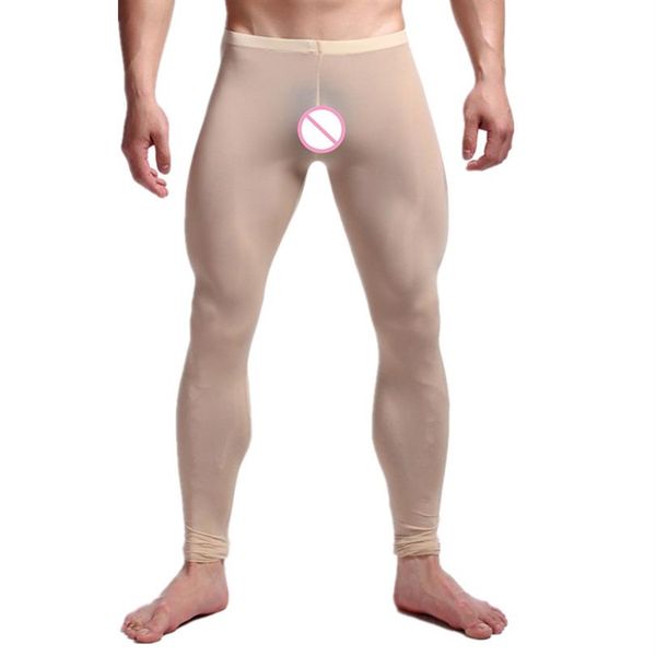 Pantaloni trasparenti da uomo sexy Collant setosi Pantaloni leggings in fibra di latte Pantaloni lunghi Intimo U Tasca convessa Canotta da wrestling da uomo163l