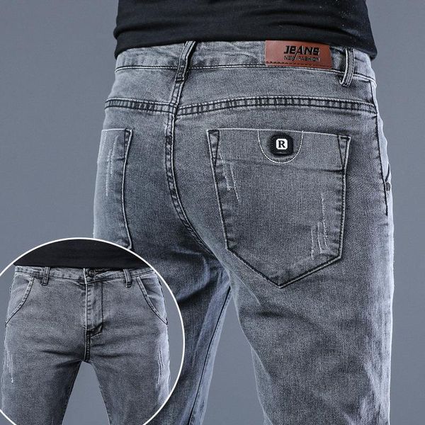 Jeans Mens Four Seasons Marca de moda regular Stretch Slim Fit Fit Skinny Style coreano