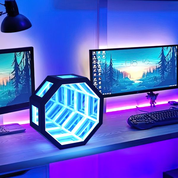 11.8 inç sonsuz ayna ışığı, RGB LED masa lambası, 3D Ayna Duvar Asma Işık, Noel için Sonsuz Ayna Gece Işığı, Doğum Günü Partileri, Çocuk Odası, Oturma Odası