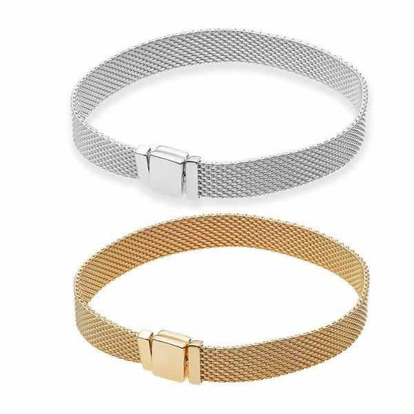 Gelbvergoldetes Mesh-Charm-Armband mit Originalverpackung für authentische Pandora-Charm-Armbänder aus Sterlingsilber für Wo211M