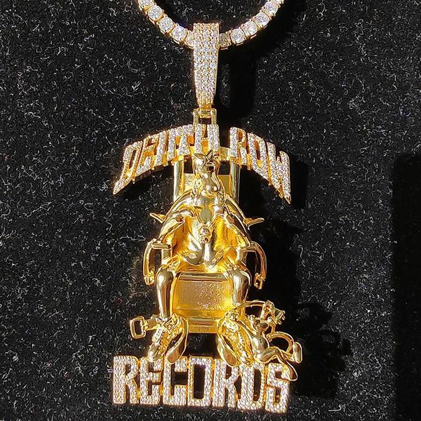 Große Hip Hop-Halskette mit Anhänger „Death Row Records“, 5A-Zirkon, 18 Karat echtes Gold plattiert219H