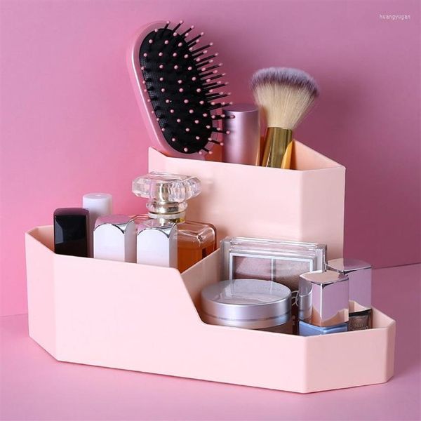 Caixas de armazenamento caixa de cosméticos maquiagem organizador canto desktop organização plástico doméstico container274x