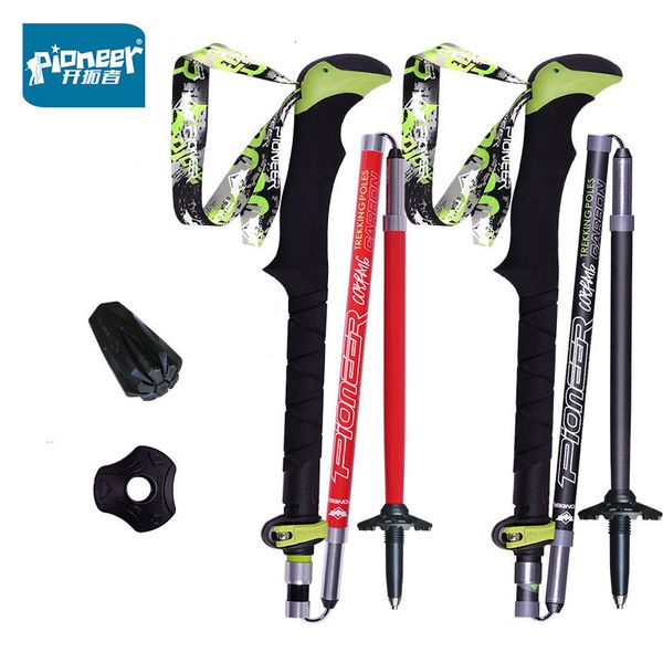 Polos de trekking 1 pc Pioneer fibra de carbono dobrável bengala 5 seções ajustável leve montanha escalada muleta ao ar livre caminhadas 230909