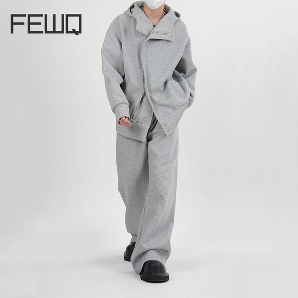 Tracksuits masculinos Fewq Niche Highend Hooded Men Jaqueta Loose Fitting Design 2023 Cor Sólida Manga Longa Com Chapéu Calças de Perna Larga Outono 24x1636 230909