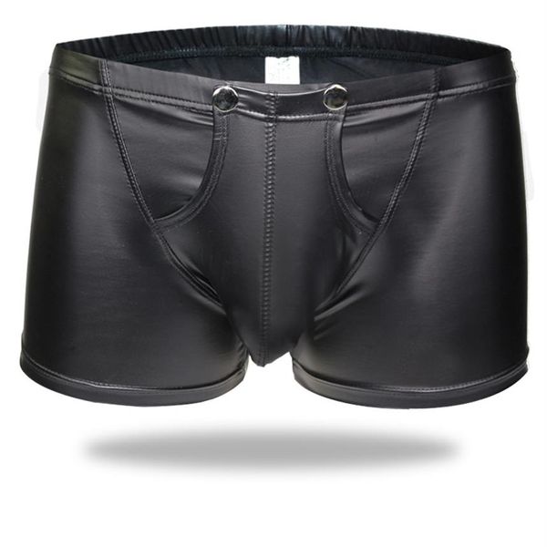 Sexy boxers masculinos de virilha aberta boxers de couro falso palco u convexo bolsa gay wear roupa interior masculina jockstrap fetiche lingerie erótica222w