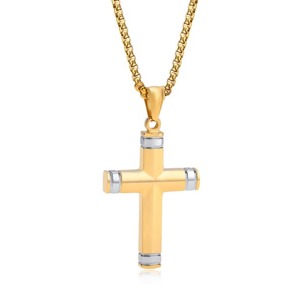 Модное твердое ожерелье с подвеской в виде креста из нержавеющей стали, цепочка Роло для мужчин и мальчиков, 3 мм, 24 дюйма, позолоченное n1591