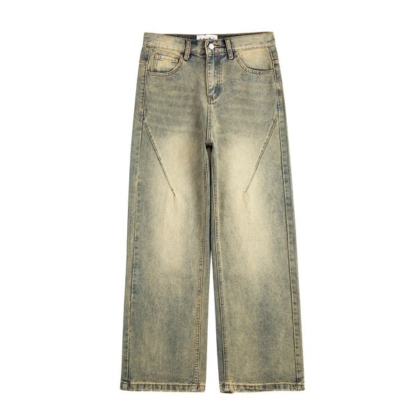 Calças jeans largas amarelas largas para homens streetwear calças jeans casuais desgastadas de grandes dimensões