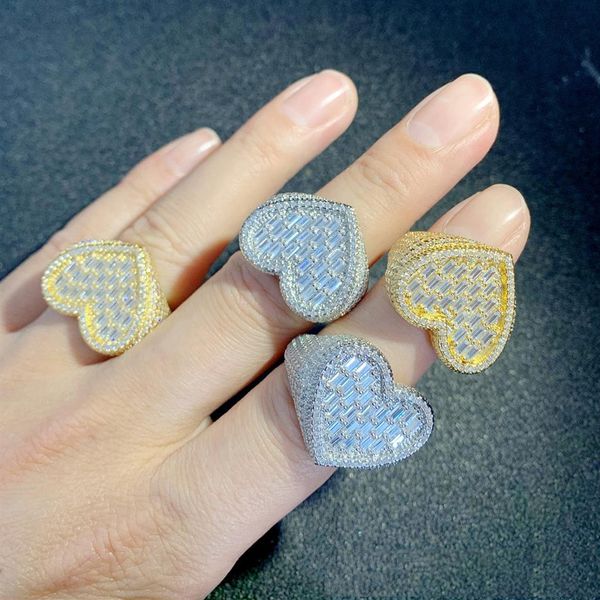 Anello a cuore Bling CZ placcato oro bianco giallo di nuova moda per uomo donna per festa di nozze Bel regalo3057