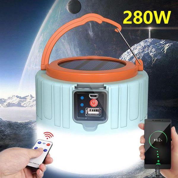 Tragbare Laternen LED Solar Camping Licht Scheinwerfer Notfall Zelt Lampe Fernbedienung Telefon Ladung Outdoor Für Wandern Fishing197T