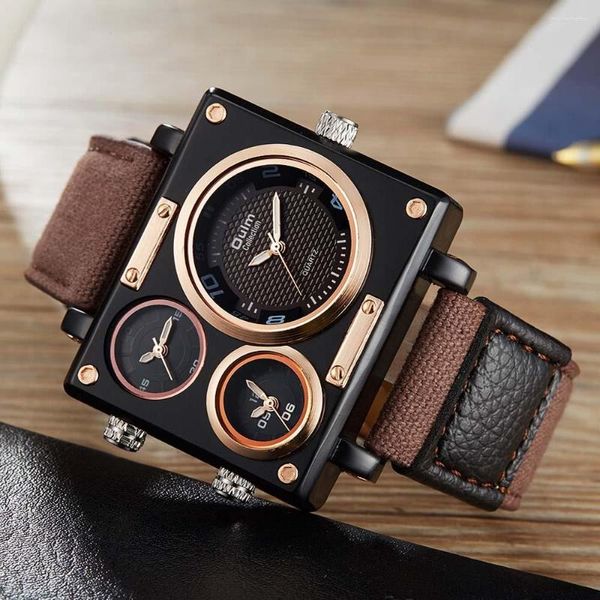 Orologi da polso OULM Orologio da uomo Fashion Cool Rettangolo Orologi 3 Fusi orari Tessuto al quarzo Reloj De Hombre 2023 Relógios Masculino