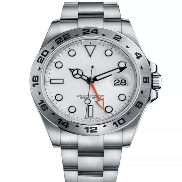 SX Asia Watches GMT 42mm 216570 Weißes schwarzes Zifferblatt Orange Nadel Edelstahl Explorer Mechanische Automatik Herrenuhren213H