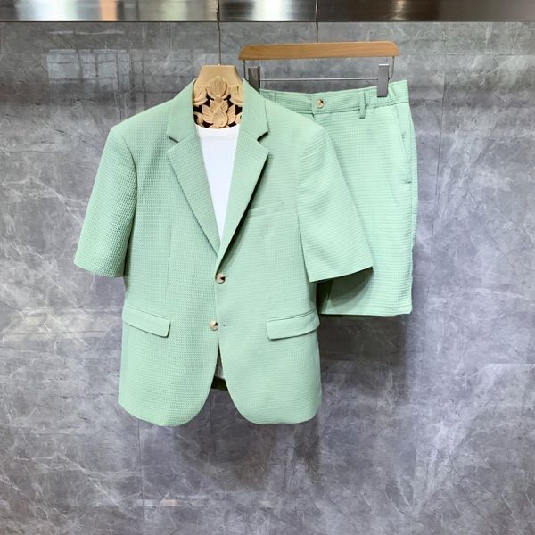 Erkekler Suits Blazers Erkek Kıyafet Seti 2023 Şort Takım Ceket Setleri Yaz İnce High End Kore İngiliz Moda Günlük Kısa Kol Kıyafetleri 230909