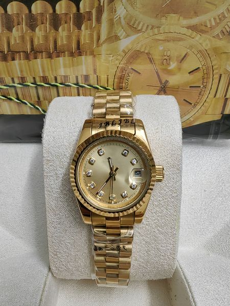 С оригинальной коробкой, золотые, хит продаж, женские часы, размер 26 мм, дата, девушка, сапфировое стекло, наручные часы 2813, автоматический механический механизм, часы 98