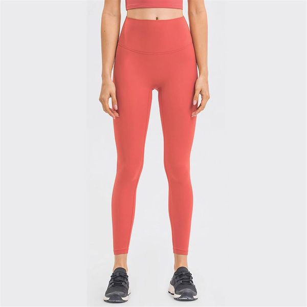 L-108B Hochhaushose Keine T-Linie Yogahose Elastische Strumpfhosen Einfarbige Leggings Frauen Nacktgefühl Jogginghose mit Bund Pock260Q