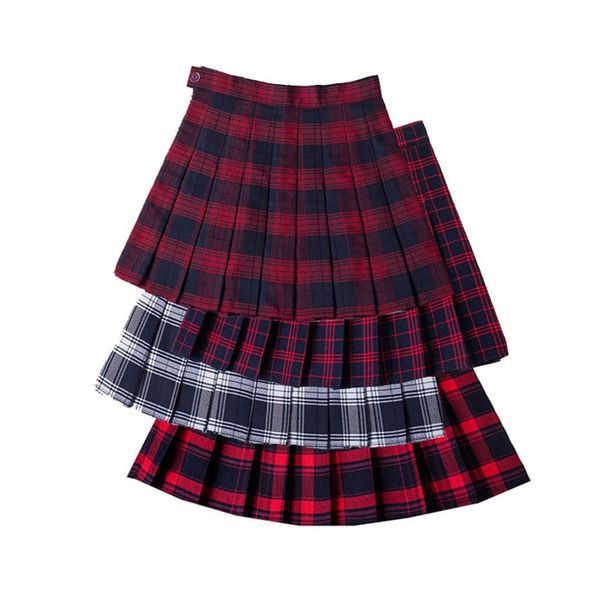 Gonne gonna donna sexy mini corta estate vita alta femminile pieghe harajuku cerniera signore ragazze rosso plaid301E