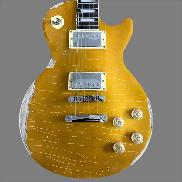Loja personalizada, guitarra elétrica padrão, topo de relíquia antiga artificial dourada, hardware prateado, guitarra de alta qualidade, frete grátis 258