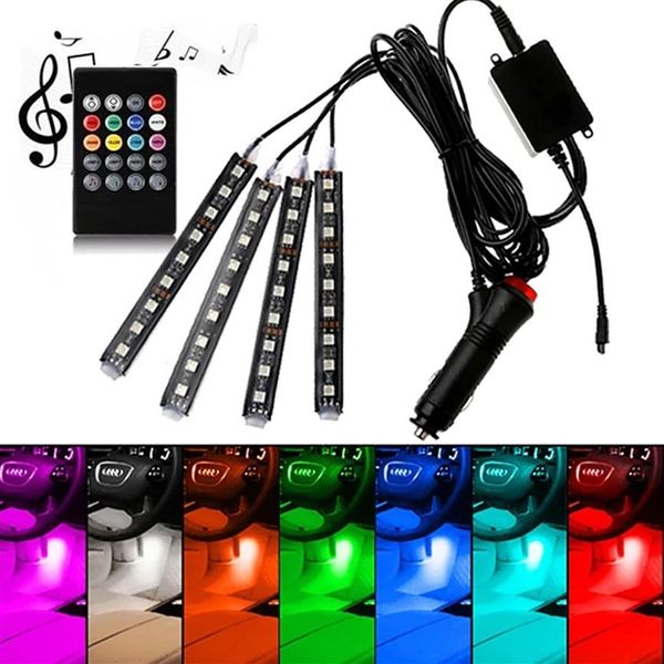 Luce LED per auto RGB Luci interne automatiche Sincronizzazione musicale Ritmo Suono Funzione attiva e telecomando wireless279t