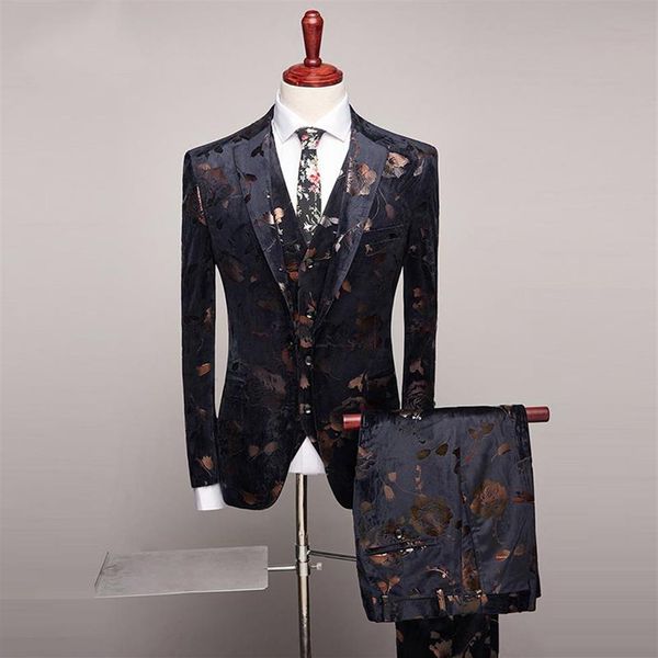 Erkekler Suits Blazers 2021 Erkekler İnce Fit Düğün Moda Tasarım Erkek Çiçek Baskı Partisi Yemeği Balo Giyim Son Ceket Pantolon Vest234h