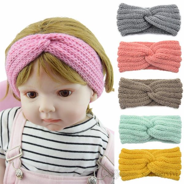 Bebê tricô headbands meninas cross bind tie crochê headband crianças princesa faixas de cabelo inverno crianças manter cabelos quentes acessórios2944