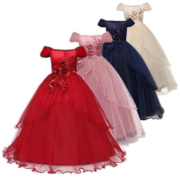 Mädchen Kleider Baby Mädchen Party Kleid für Kinder Blume Spitze Teenager Lange Prom Elegante Zeremonie Robe Hochzeit 6 14 Jahre Mädchen2665