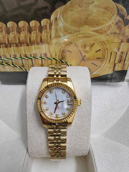 С оригинальной коробкой, золотые, хит продаж, женские часы, размер 26 мм, дата, девушка, сапфировое стекло, наручные часы 2813, автоматический механический механизм, часы 2024