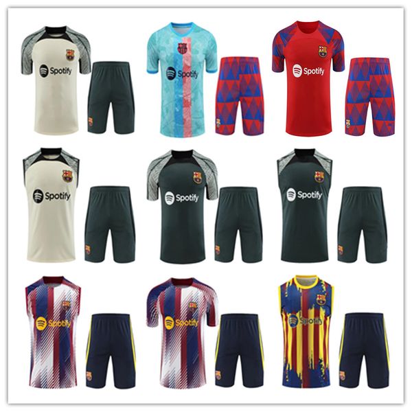 22 23 24 Barcelona Manga Curta Tracksuit Sportswear Homens Treinamento Terno Futebol Jersey Kit Uniforme Chandal 2023 2024 Mens Sem Mangas Colete Conjuntos de Treino de Futebol