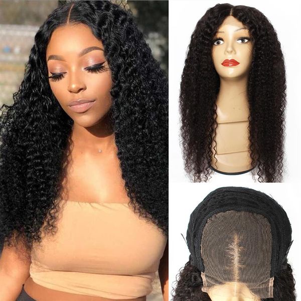 Kisshair 4x4 Kapanış Peruk 13x4 Dantel Frontal Wig Jerry Kıvırcık Brezilyalı Bakire Remy İnsan Saçları Elle Bağlı 12-28 inç Afrikalı Amerikalı 270R