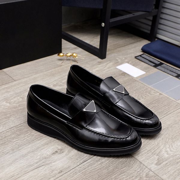 Mocassins masculinos de couro escovado preto, sapatos baixos oxfords com plataforma, mocassins casuais para dirigir, negócios, festa de casamento, solas de borracha